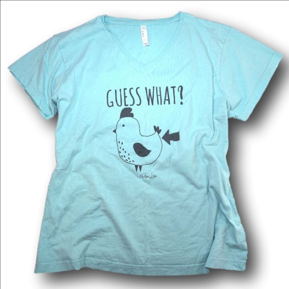 Women's L.A.T Apparel Light Blue "Guess What?" Chicken Tee 2X